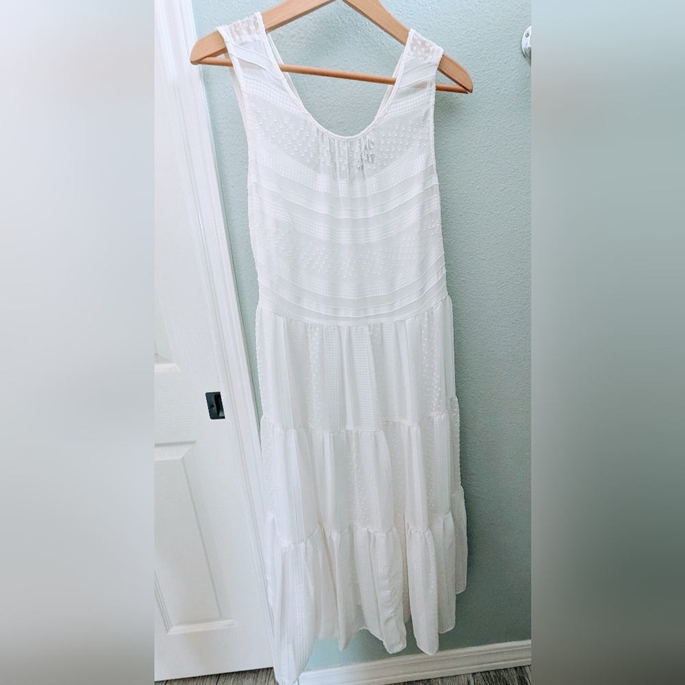 J. Crew Tiered Midi Dress In Striped Clip Dot Ivory